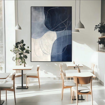 62566633-MGV-CV-24X36-Navy Abstract Wall Art Canvas Print, Framed Minimal Lineart Art Picture Print, Abstract Shapes Perfect Minimalist Abstract Decor