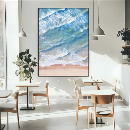 81208260-MGV-CV-24X36-Aerial Ocean Wall Art Canvas Print, Framed Blue Waves Art Picture Print, Sandy Shoreline Perfect Modern Coastal Decor Artwork