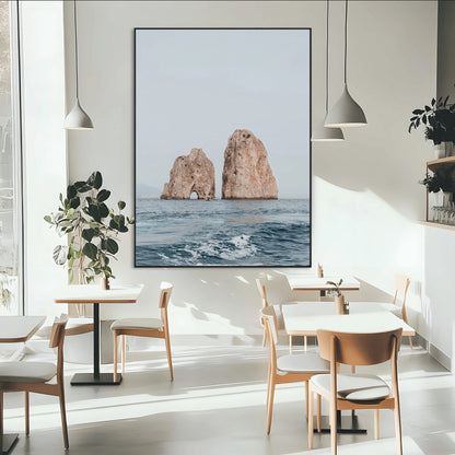 23148844-MGV-CV-24X36-Faraglioni Capri Wall Art Canvas Print, Framed Serene Ocean Art Picture Print, Mediterranean Coastal Perfect Mediterranean