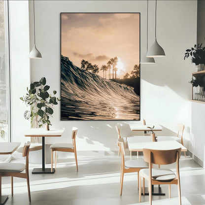 50270635-SEG-FC-51X34_Oversize-Golden Hour Ocean Wall Art Canvas Print, Framed Beach Sunset Art Picture Print, Palm Trees Perfect Tropical Coastal Decor Artwork