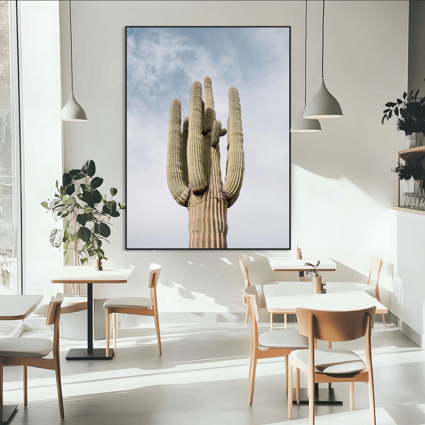 44868276-SEG-FC-51X34_Oversize-Saguaro Cactus Wall Art Canvas Print, Framed Earthy Desert Art Picture Print, Warm Botanical Perfect Southwestern Boho Decor