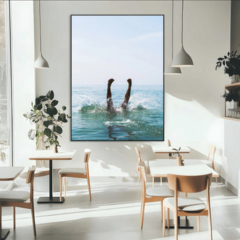 14351555-SEG-FC-51X34_Oversize-Ocean Splash Wall Art Canvas Print, Framed Playful Beach Art Picture Print, Coastal Summer Perfect Coastal Contemporary Decor
