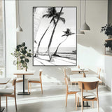 50406026-SEG-FC-51X34_Oversize-Black White Palms Wall Art Canvas Print, Framed Tropical Beach Art Picture Print, Minimalist Coastal Perfect Coastal Minimalist