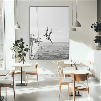 74555508-MGV-CV-24X36-Black White Sailing Wall Art Canvas Print, Framed Ocean Adventure Art Picture Print, Summer Energy Perfect Modern Minimalism Decor