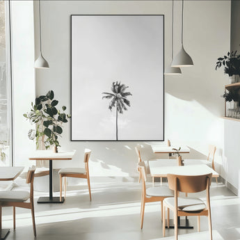 67263674-MGV-CV-24X36-Lone Palm Tree Wall Art Canvas Print, Framed Minimalist Tropical Art Picture Print, Monochrome Beach Perfect Modern Coastal
