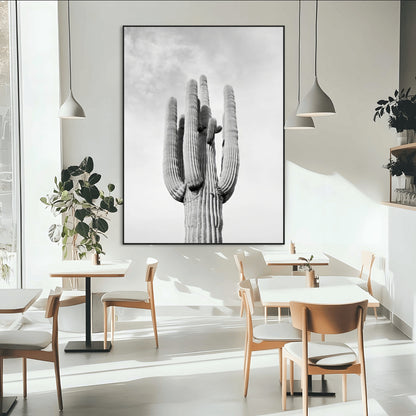 17148959-MGV-CV-24X36-Saguaro Cactus Wall Art Canvas Print, Framed Monochrome Desert Art Picture Print, Black White Cactus Perfect Southwestern
