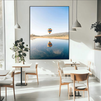 98091684-MGV-CV-24X36-Hot Air Balloon Wall Art Canvas Print, Framed Flight Reflection Art Picture Print, Peaceful Lakeside Perfect Modern Minimalist