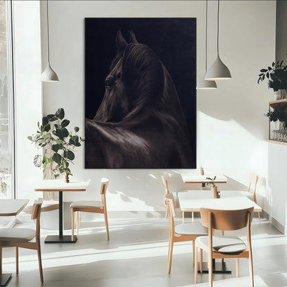 67026880-MGV-CV-24X36-Black Horse Portrait Wall Art Canvas Print, Framed Moody Horse Decor Art Picture Print, Equestrian Wall Style Perfect Masculine
