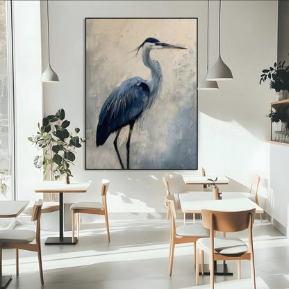 51380726-MGV-CV-24X36-Blue Heron Decor Wall Art Canvas Print, Framed Coastal Bird Design Art Picture Print, Minimal Heron Portrait Perfect Coastal