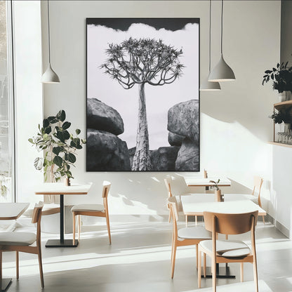 60628080-MGV-CV-24X36-Bold Tree Silhouette Wall Art Canvas Print, Framed Sculptural Tree Shape Art Picture Print, Desert Tree Perfect Modern Desert