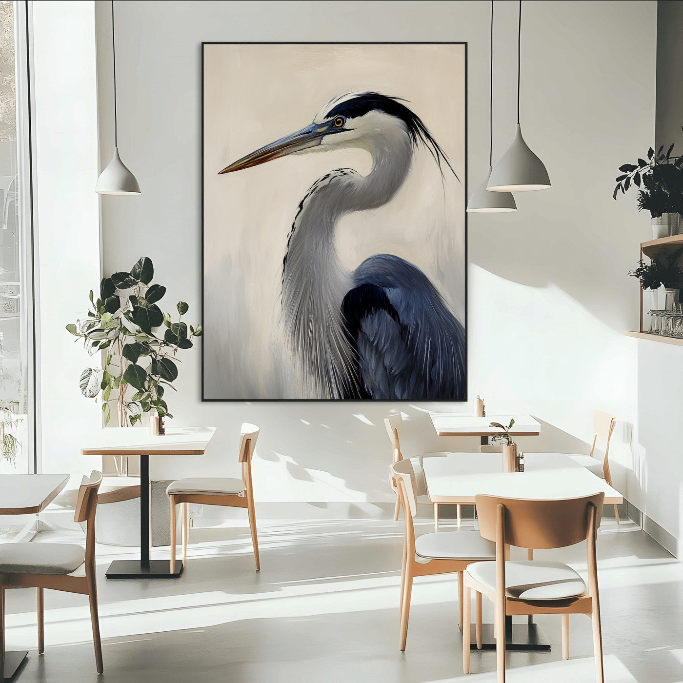 60171823-MGV-CV-24X36-Blue Heron Wall Art Canvas Print, Framed Coastal Bird Theme Art Picture Print, Minimalist Wildlife Perfect Coastal Minimalist