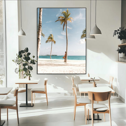27750035-MGV-CV-24X36-Tropical Beach Scene Wall Art Canvas Print, Framed Palm Tree Photography Art Picture Print, Island Paradise Decor Perfect Coastal