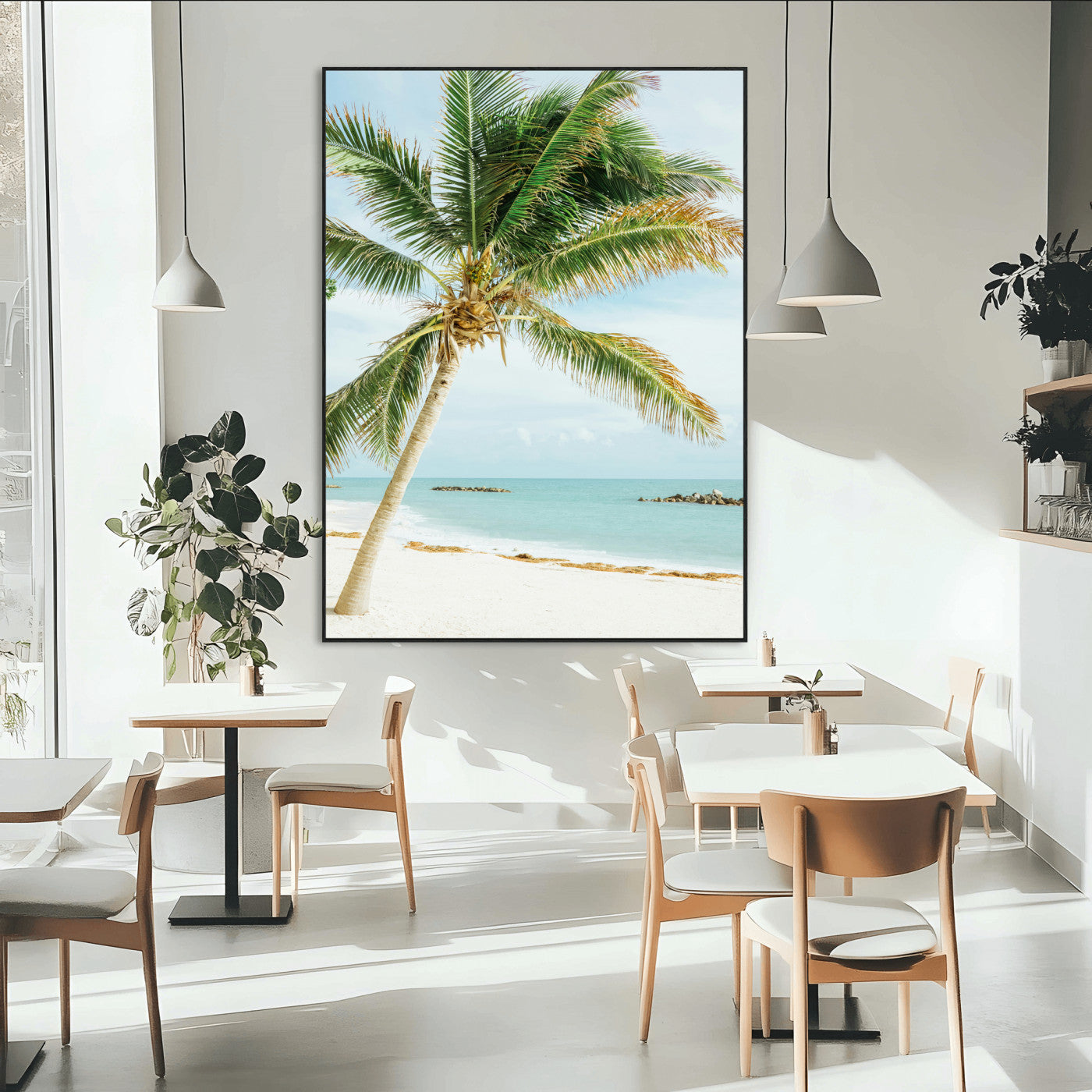 83804429-MGV-CV-24X36-Palm Tree Wall Art Canvas Print, Framed Tropical Beach Art Picture Print, Soft Sand Perfect Tropical Coastal Decor Artwork