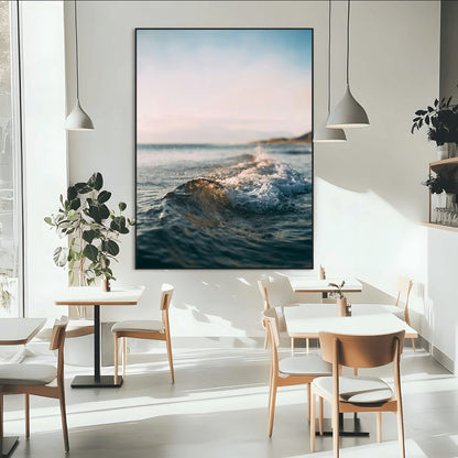 65283502-MGV-CV-24X36-Ocean Waves Wall Art Canvas Print, Framed Coastal Serenity Art Picture Print, Golden Hour Perfect Modern Coastal Decor Artwork