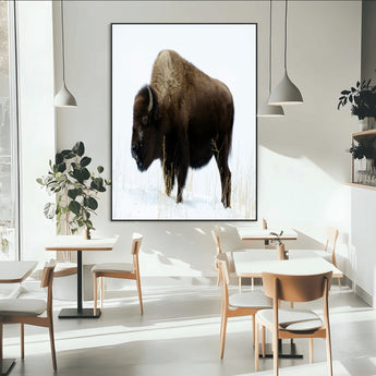76778120-MGV-CV-24X36-Bison Photography Wall Art Canvas Print, Framed Western Wildlife Art Picture Print, Buffalo On Snow Perfect Western Rustic Decor