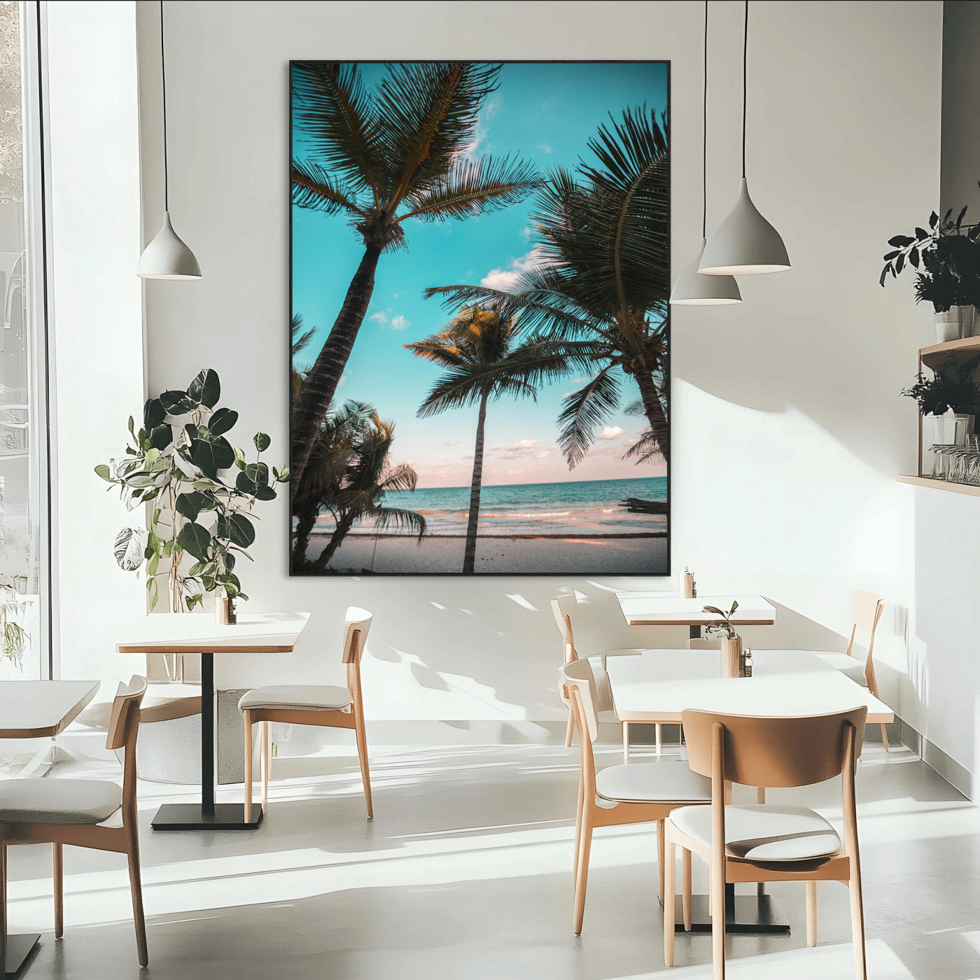 49451039-MGV-CV-24X36-Palm Trees Wall Art Canvas Print, Framed Tropical Beach Art Picture Print, Ocean Breeze Perfect Tropical Coastal Decor Artwork