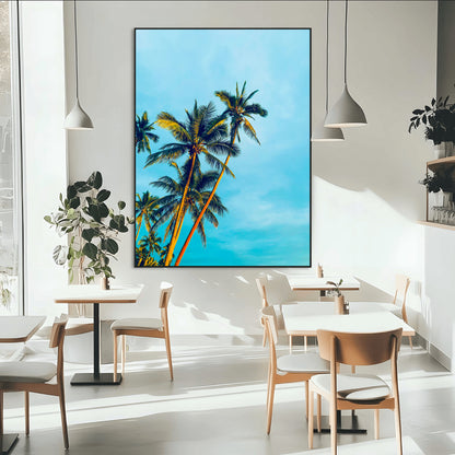 62885569-MGV-CV-24X36-Palm Trees Wall Art Canvas Print, Framed Tropical Vibes Art Picture Print, Blue Sky Perfect Coastal Boho Decor Artwork