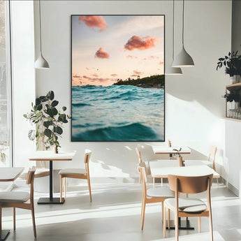 13960366-MGV-CV-24X36-Tropical Seascape Wall Art Canvas Print, Framed Sunset Ocean Art Picture Print, Coastal Aesthetic Perfect Coastal Bohemian Decor