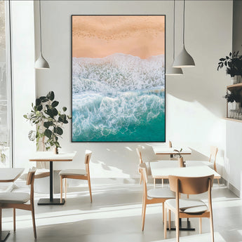 91434062-MGV-CV-24X36-Beach Aerial Wall Art Canvas Print, Framed Soft Waves Art Picture Print, Ocean Tranquility Perfect Coastal Minimalist Decor