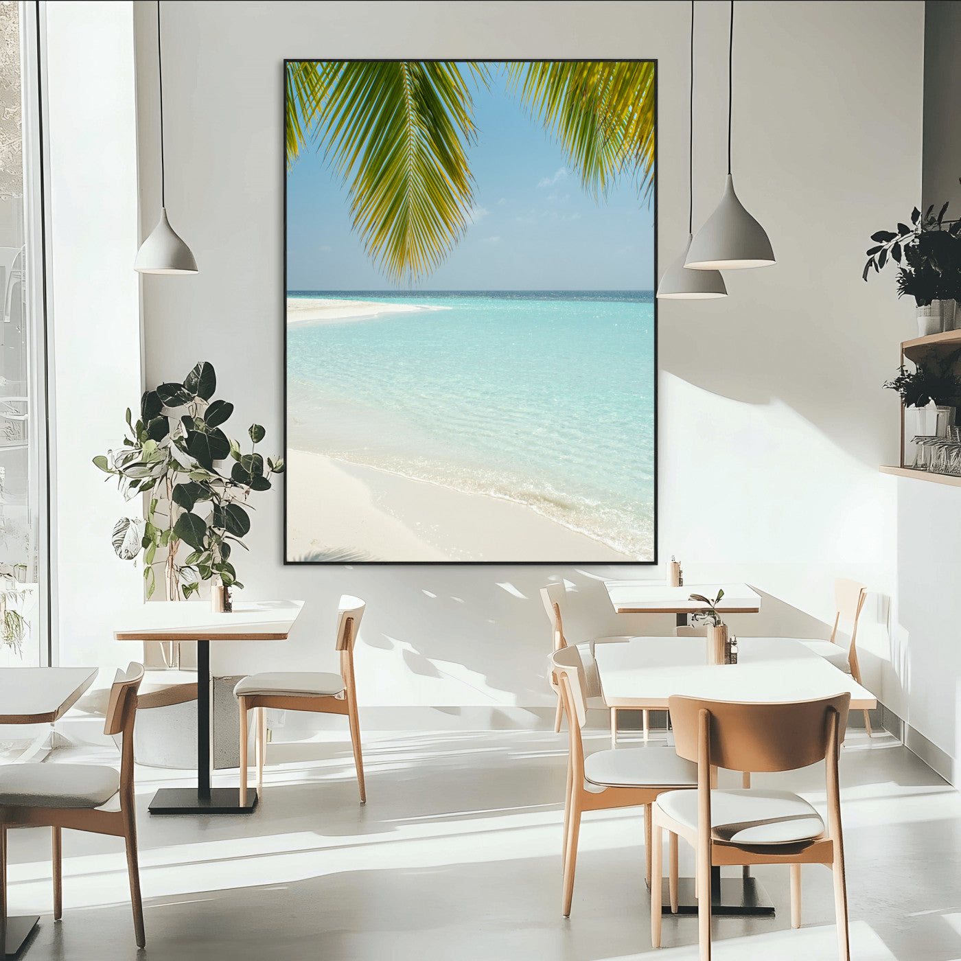 90359351-MGV-CV-24X36-Azure Water Wall Art Canvas Print, Framed Tranquil Island Escape Art Picture Print, Clear Blue Ocean Perfect Coastal Minimalist