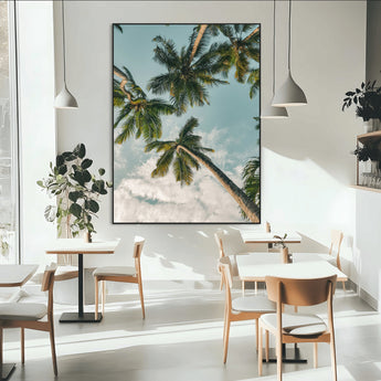 80452931-MGV-CV-24X36-Tropical Palm Trees Wall Art Canvas Print, Framed Coastal Nature Art Picture Print, Relaxing Summer Vibes Perfect Boho Coastal