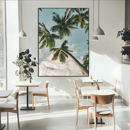 80452931-MGV-CV-24X36-Tropical Palm Trees Wall Art Canvas Print, Framed Coastal Nature Art Picture Print, Relaxing Summer Vibes Perfect Boho Coastal