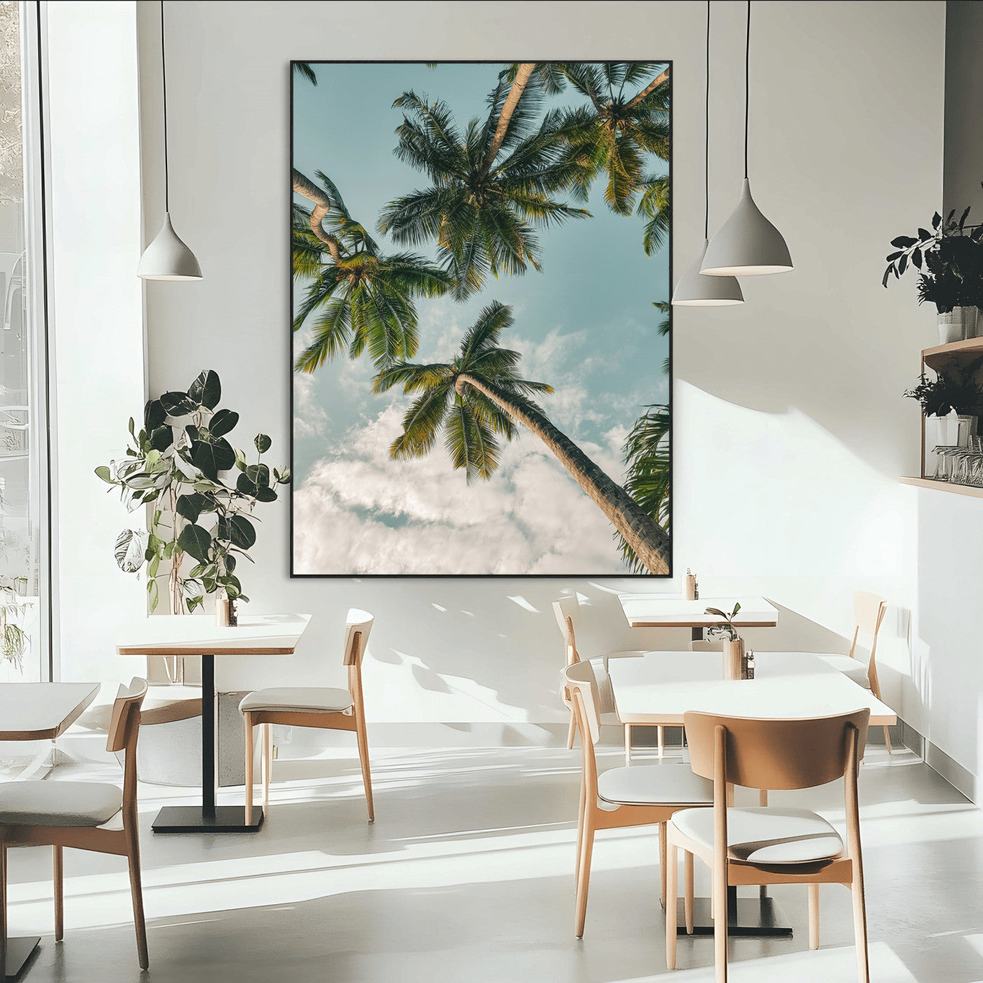 80452931-MGV-CV-24X36-Tropical Palm Trees Wall Art Canvas Print, Framed Coastal Nature Art Picture Print, Relaxing Summer Vibes Perfect Boho Coastal