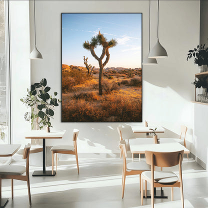 90776393-MGV-CV-24X36-Joshua Tree Wall Art Canvas Print, Framed Golden Hour Desert Art Picture Print, Sunset Glow Perfect Southwestern Boho Decor