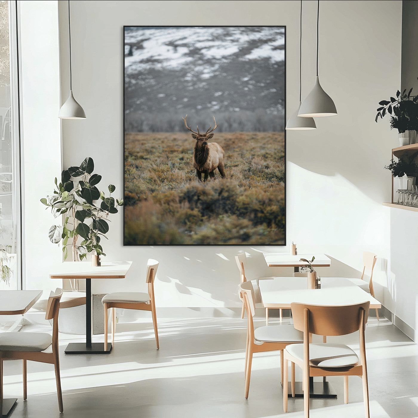 80105083-MGV-CV-24X36-Wild Elk Wall Art Canvas Print, Framed Mountain Wilderness Art Picture Print, Majestic Animal Perfect Rustic Lodge Decor Artwork