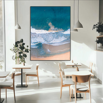 97740681-MGV-CV-24X36-Aerial Beach View Wall Art Canvas Print, Framed Ocean Waves Art Picture Print, Coastal Serenity Perfect Coastal Minimalist Decor