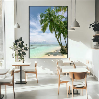 80489589-MGV-CV-24X36-Tropical Beach Palm Trees Canvas Print – Island Coastal Wall Art, Bright Ocean Horizon Photography for Bathroom, Lounge & Vacation