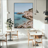 39329622-MGV-CV-24X36-Coastal Wall Art – Turquoise Water and Rocky Beach Canvas Print, Scenic Seaside Photography Decor for Bedroom, Living Room,