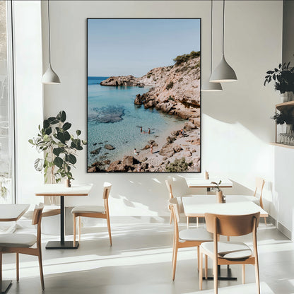 39329622-MGV-CV-24X36-Coastal Wall Art – Turquoise Water and Rocky Beach Canvas Print, Scenic Seaside Photography Decor for Bedroom, Living Room,