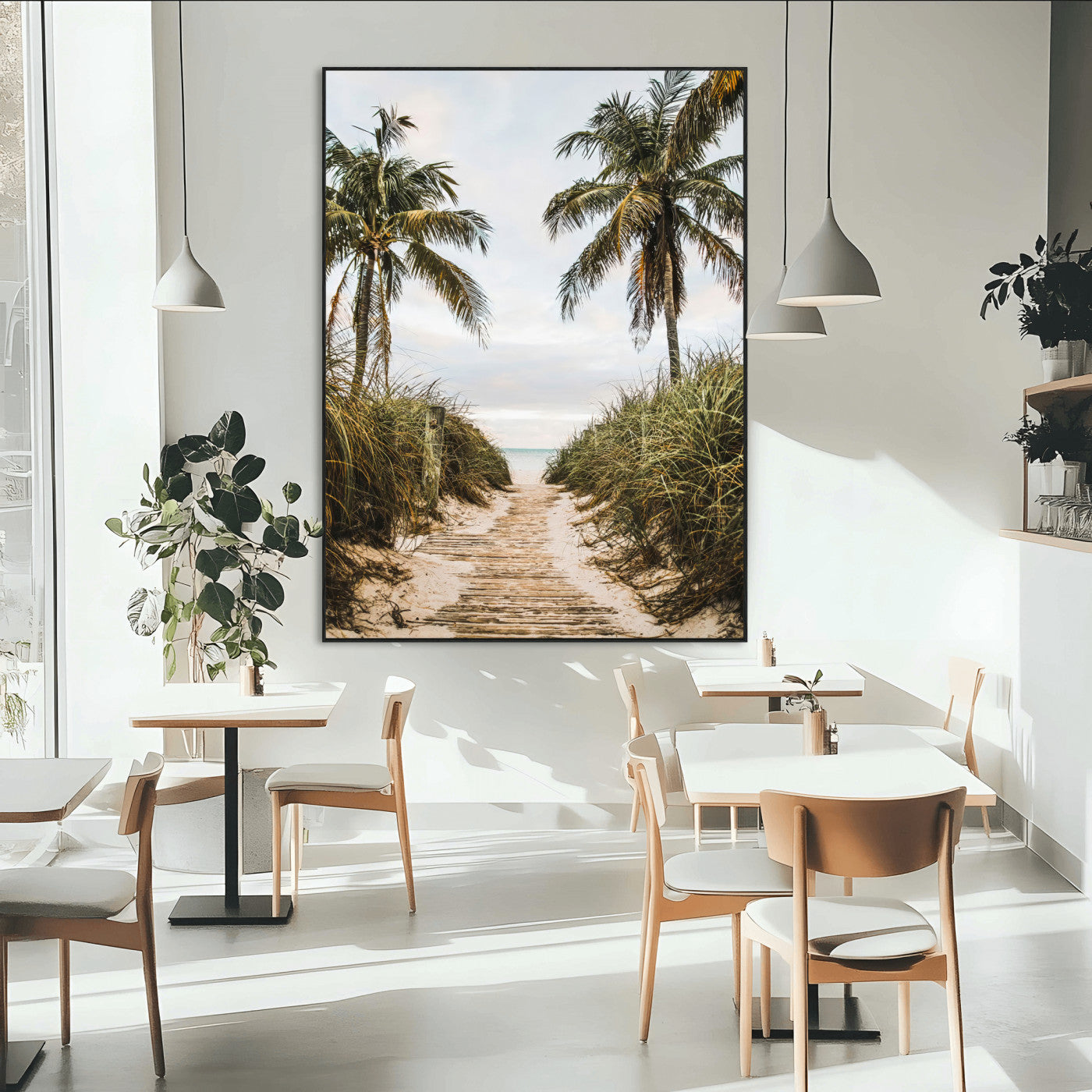 53859552-MGV-CV-24X36-Tropical Beach Wall Art – Palm Tree Pathway Canvas Print, Coastal Paradise Photography Decor for Living Room, Bedroom, Office,