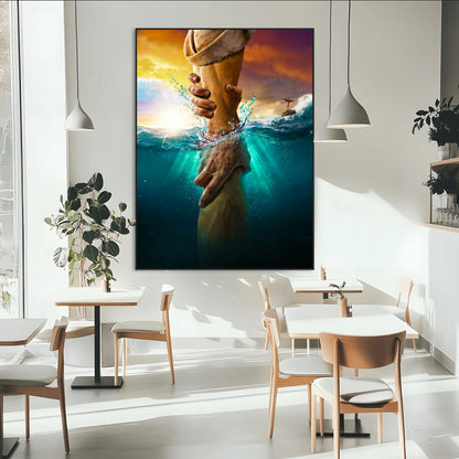 68298058-MGV-CV-24X36-Inspirational Wall Art – Helping Hands Canvas Print, Powerful Ocean and Light Photography Decor for Bedroom, Living Room, Office