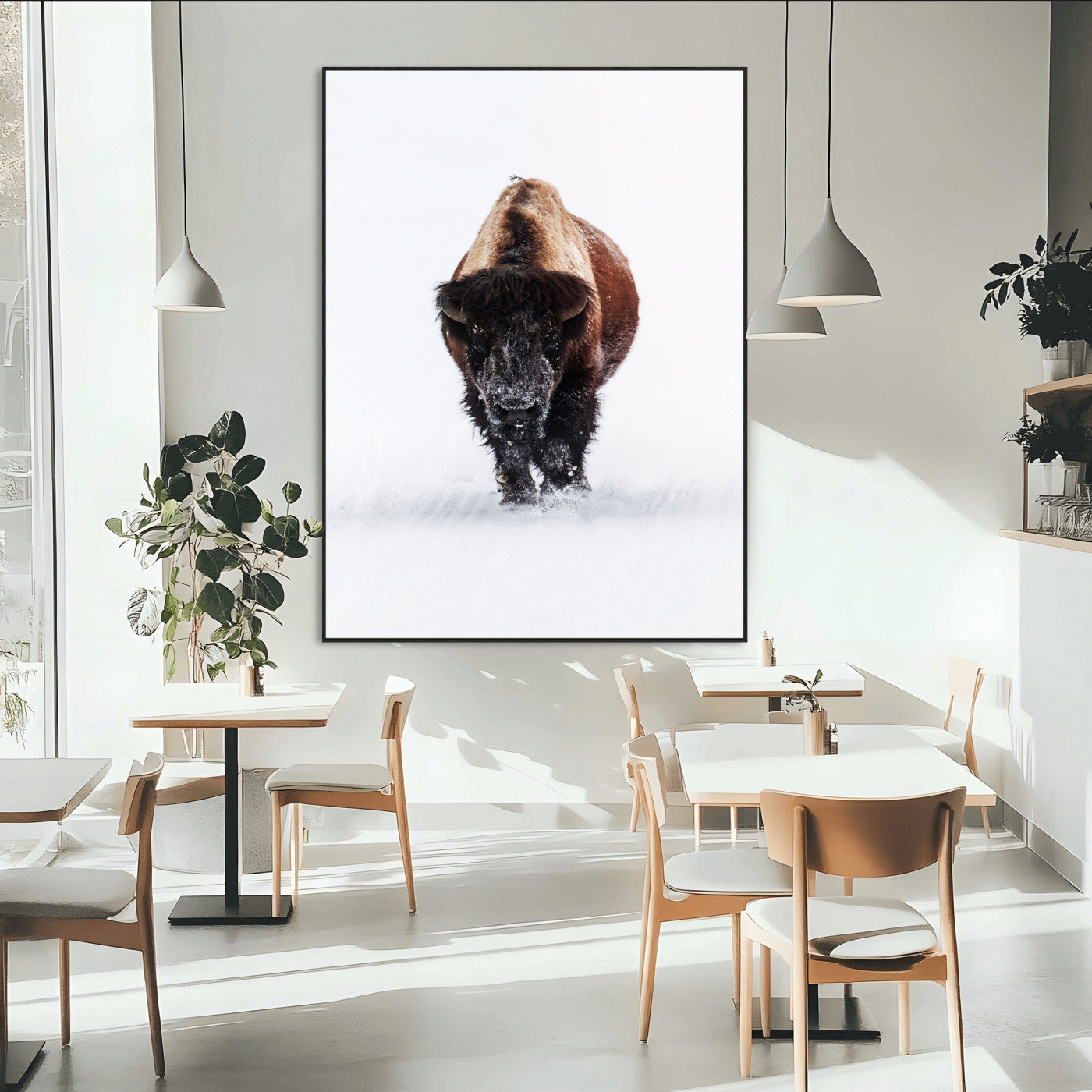 77072968-MGV-CV-24X36-Wildlife Wall Art – Bison in Snow Canvas Print, Rustic Western Nature Photography Decor for Bedroom, Living Room, Office, Cabin,