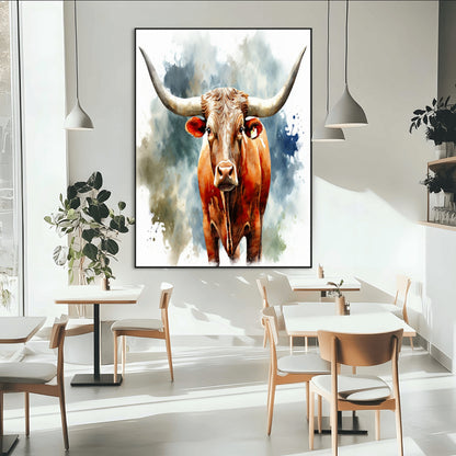 39803-MGV-CV-24X36-Texas Longhorn Wall Art Canvas Print, Framed Rustic Cattle Art Picture Print, Western Bull Perfect Rustic Western Decor Artwork
