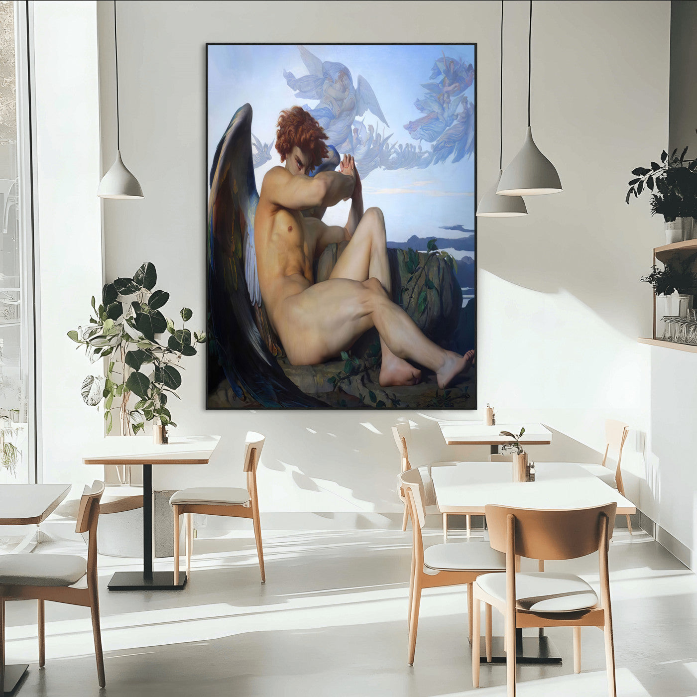 99738-MGV-CV-24X36-Fallen Angel Wall Art Canvas Print, Framed Classical Nude Art Picture Print, Renaissance Style Perfect Classical Moody Decor