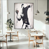 64032-MGV-CV-24X36-Flower Thrower Wall Art Canvas Print, Framed Urban Protest Art Picture Print, Graffiti Style Perfect Urban Contemporary Decor