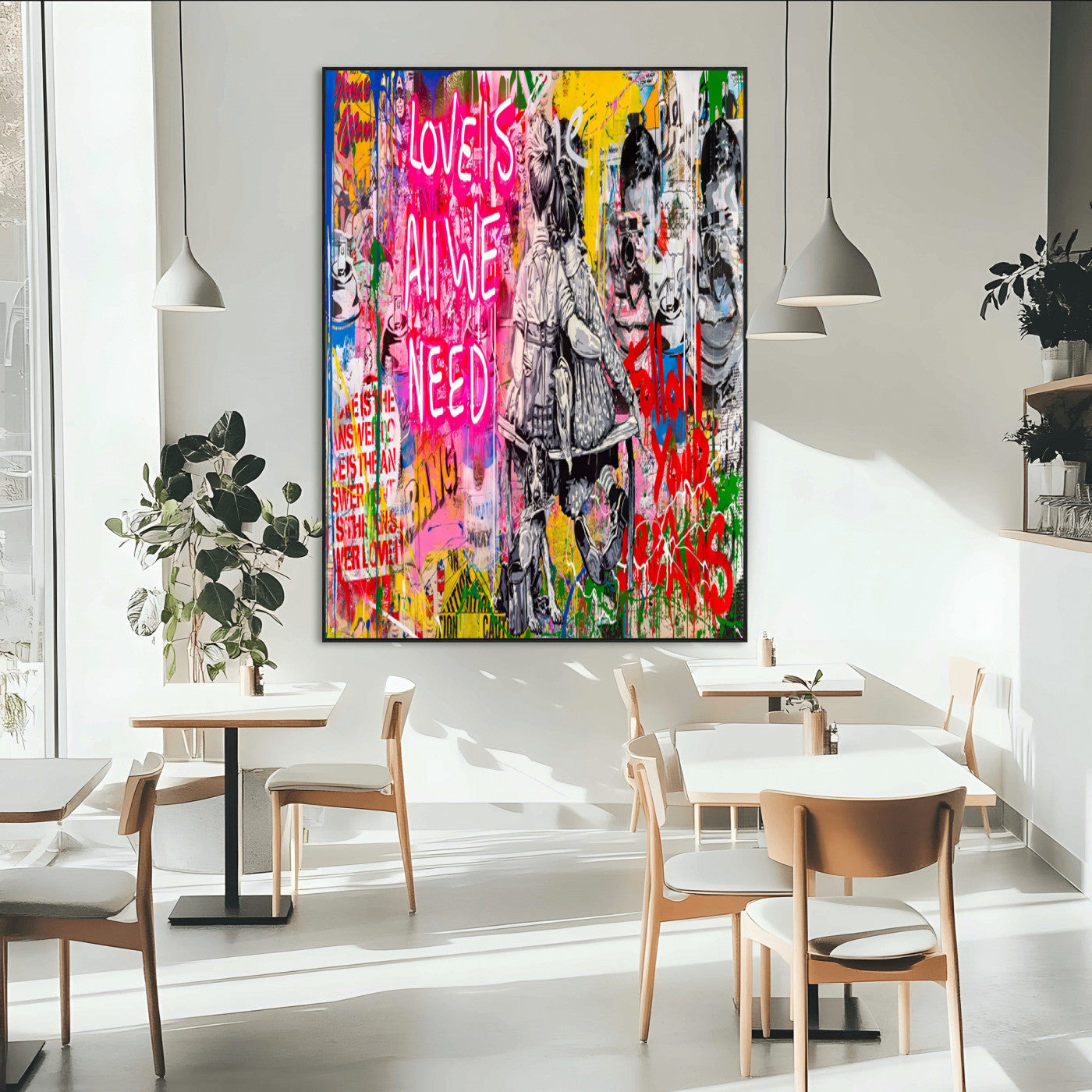 23129-MGV-CV-24X36-Street Love Wall Art Canvas Print, Framed Pop Graffiti Art Picture Print, Neon Lettering Perfect Urban Pop Decor Artwork