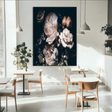 47195-MGV-CV-24X36-Moody Peonies Wall Art Canvas Print, Framed Dark Floral Art Picture Print, Creamy Rose Perfect Baroque Floral Decor Artwork