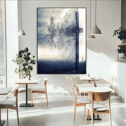 98984-MGV-CV-24X36-Disintegrating Cross Wall Art Canvas Print, Framed Abstract Symbol Art Picture Print, Conceptual Horizon Perfect Spiritual