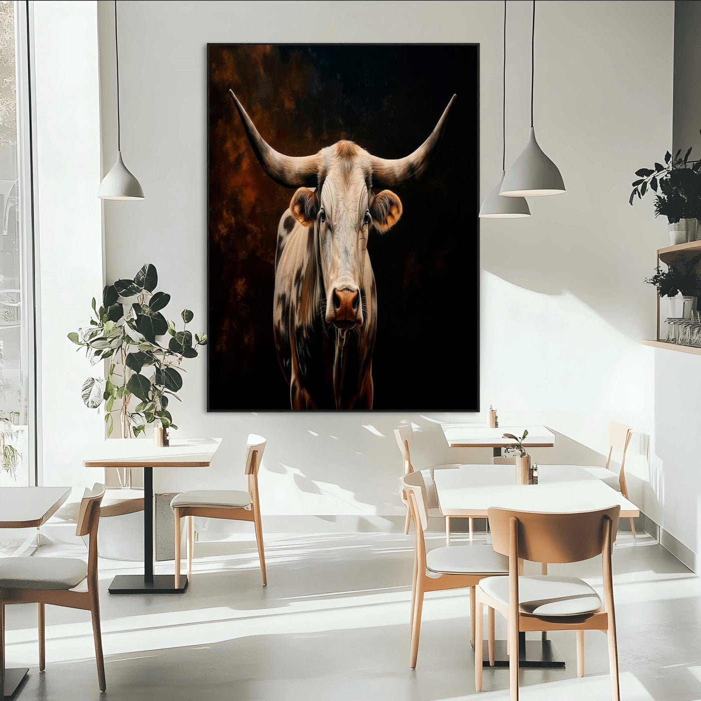 11823-MGV-CV-24X36-Texas Longhorn Wall Art Canvas Print, Framed Western Bull Art Picture Print, Rustic Cow Perfect Rustic Western Decor Artwork
