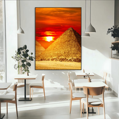 13047-MGV-CV-24X36-Pyramids Giza Wall Art – Golden Sunset Egypt Canvas Print, Ancient World Landmark Photography Decor for Living Room, Office, Study