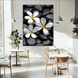 45657-MGV-CV-24X36-Large Wall Art White Flowers on Black Zen Meditation Stones Vertical Canvas Print