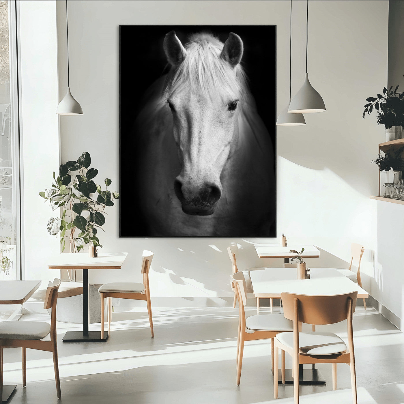 36639-MGV-CV-24X36-Large Wall Art White Horse on Black Background Canvas Print