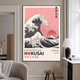 66456-MGV-CV-24X36-Hokusai Great Wave Wall Art – Iconic Japanese Canvas Print with Mount Fuji, Pink Ocean Waves, Classic Asian Decor for Living Room