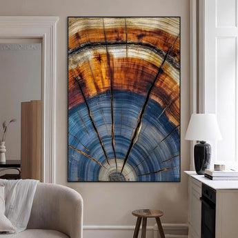 47703729-MGV-CV-24X36-Tree Rings Wall Art Canvas Print, Framed Wood Texture Art Picture Print, Blue Grain Perfect Rustic Modern Decor Artwork
