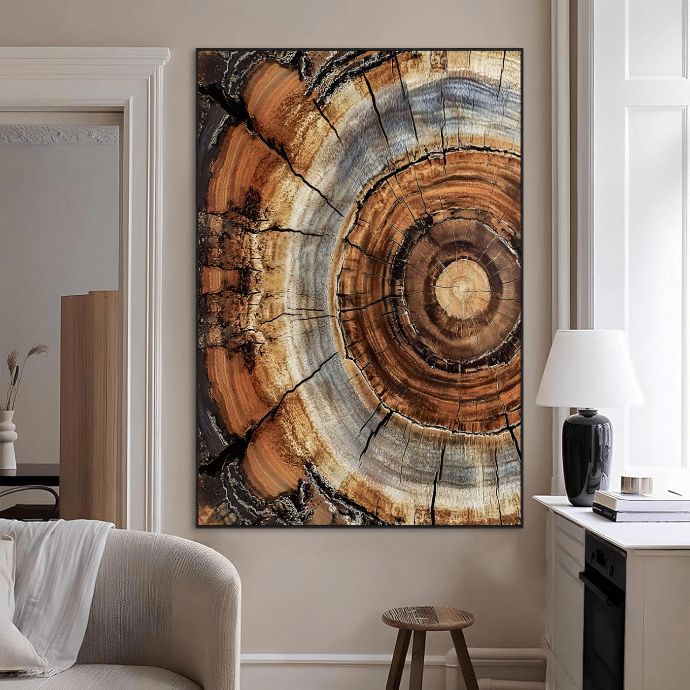 28233914-MGV-CV-24X36-Tree Rings Wall Art Canvas Print, Framed Wood Texture Art Picture Print, Rustic Pattern Perfect Rustic Organic Decor Artwork