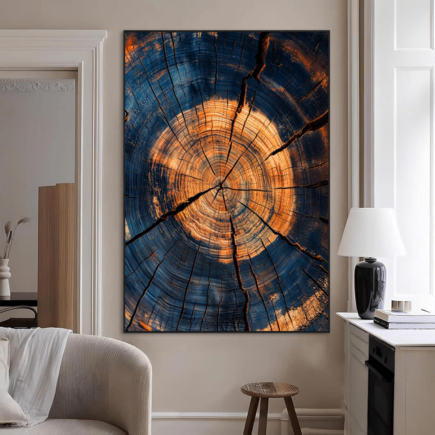 70513247-MGV-CV-24X36-Tree Rings Wall Art Canvas Print, Framed Rustic Texture Art Picture Print, Wood Grain Perfect Rustic Industrial Decor Artwork